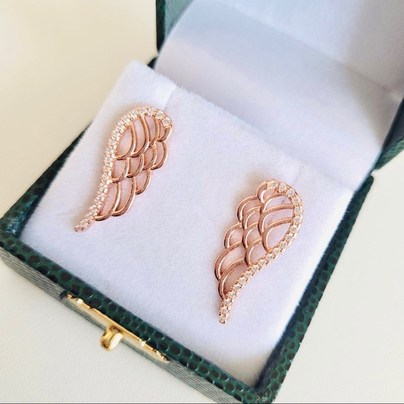 14KT ROSE GOLD-PLATED Angel Wing Ear Climbers w/Swarovski Crystals - Picture 6 of 12
